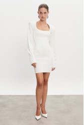 NADIA RAPTI Heaven Knitted Mini Dress Off White Λευκό Πλεκτό Μίνι Φόρεμα