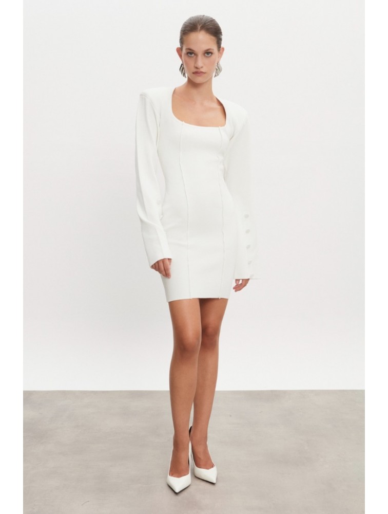 NADIA RAPTI Heaven Knitted Mini Dress Off White Λευκό Πλεκτό Μίνι Φόρεμα