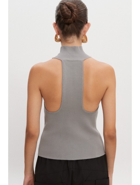 NADIA RAPTI Heaven Knitted Top Grey Γκρι Πλεκτό Τοπ