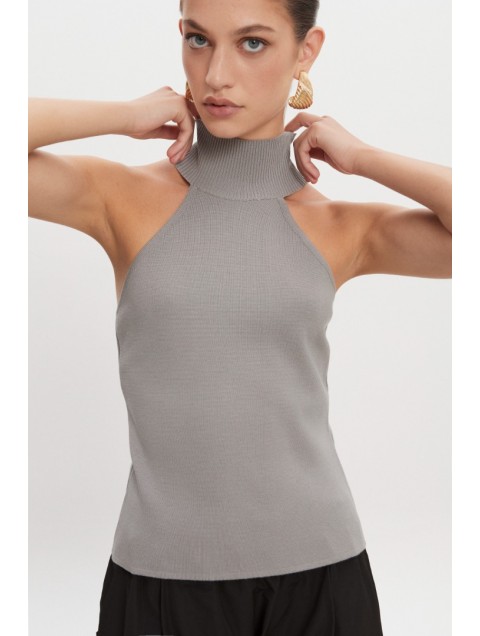 NADIA RAPTI Heaven Knitted Top Grey Γκρι Πλεκτό Τοπ