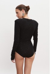 NADIA RAPTI Magnetic Knitted Bodysuit Black Μαύρο Κορμάκι