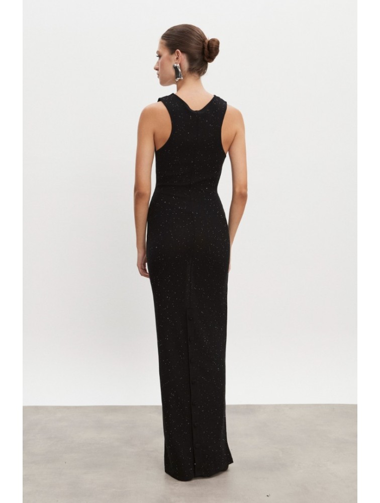 NADIA RAPTI Magnetic Knitted Maxi Dress Black