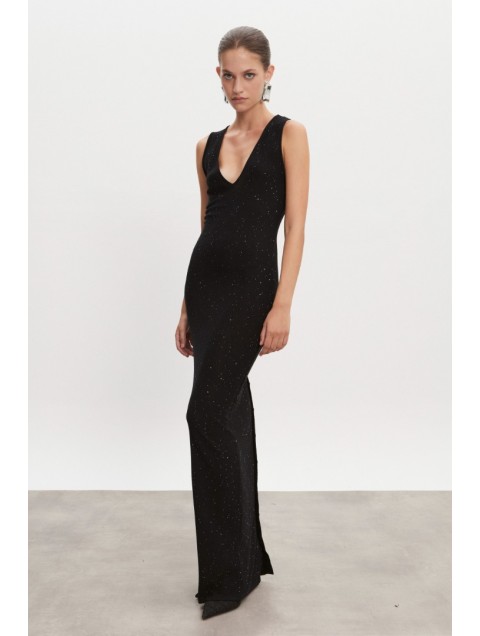 NADIA RAPTI Magnetic Knitted Maxi Dress Black