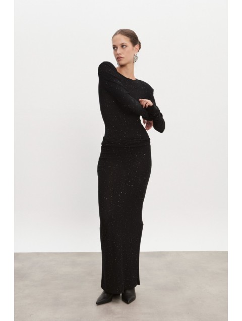 NADIA RAPTI Magnetic Knitted Maxi Skirt Black Μαύρη Μάξι Φούστα