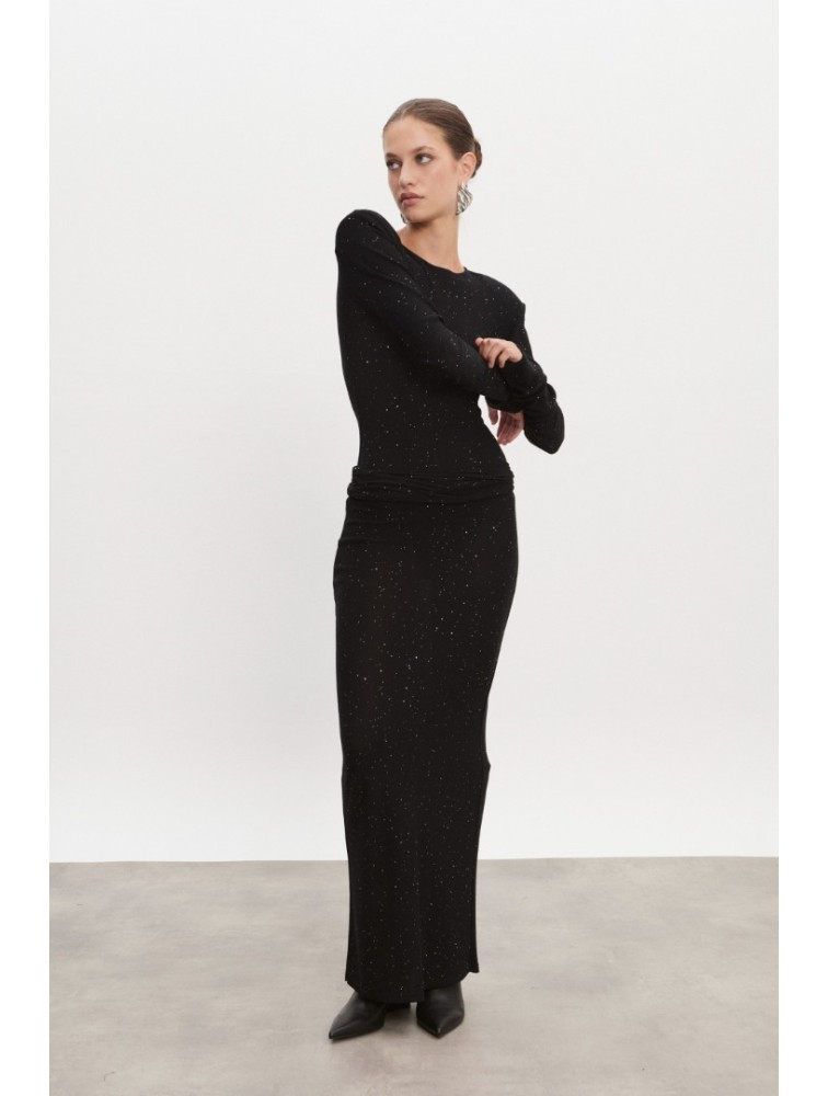 NADIA RAPTI Magnetic Knitted Maxi Skirt Black Μαύρη Μάξι Φούστα
