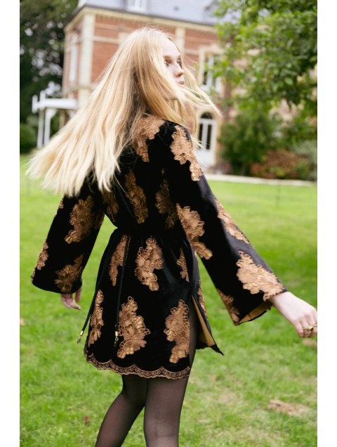 NIDODILEDA Lindsay Blazer Dress Crochet Velvet Black Tabac Μαύρο Ταμπά Βελούδινο Μπλέιζερ Φόρεμα