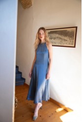 NIDODILEDA Stance Dress Satin Denim Blue