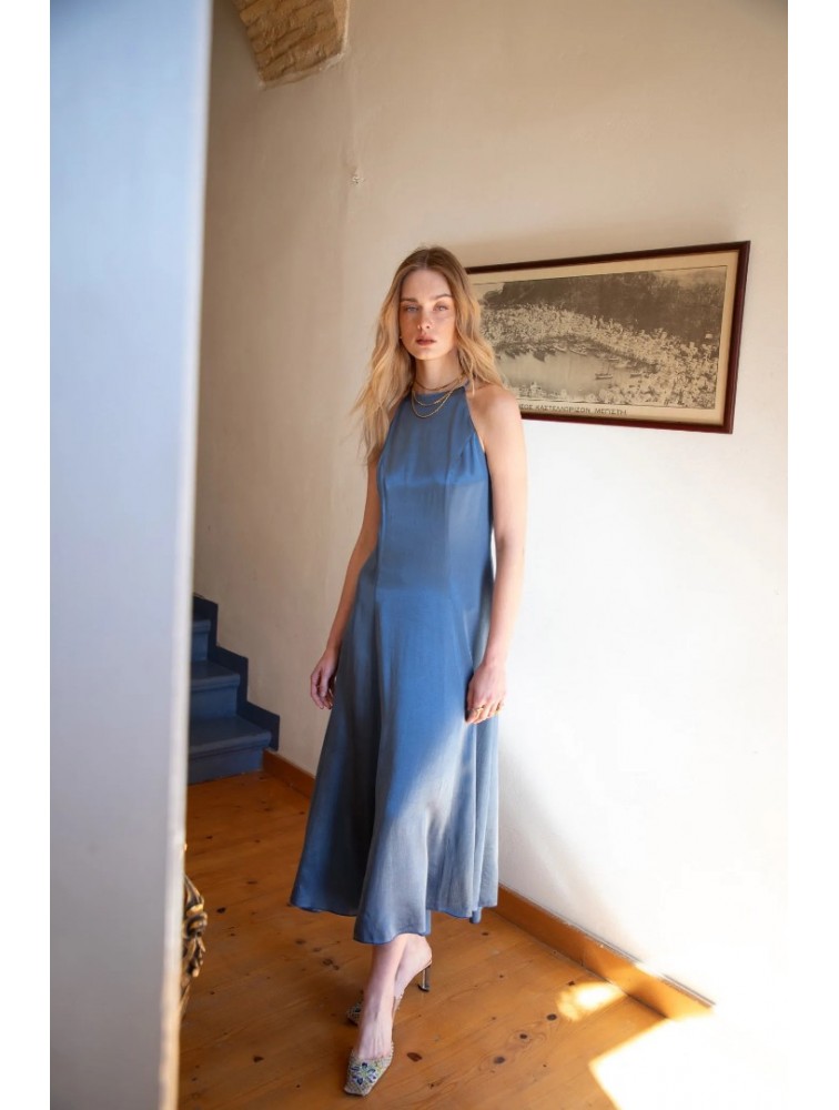 NIDODILEDA Stance Dress Satin Denim Blue