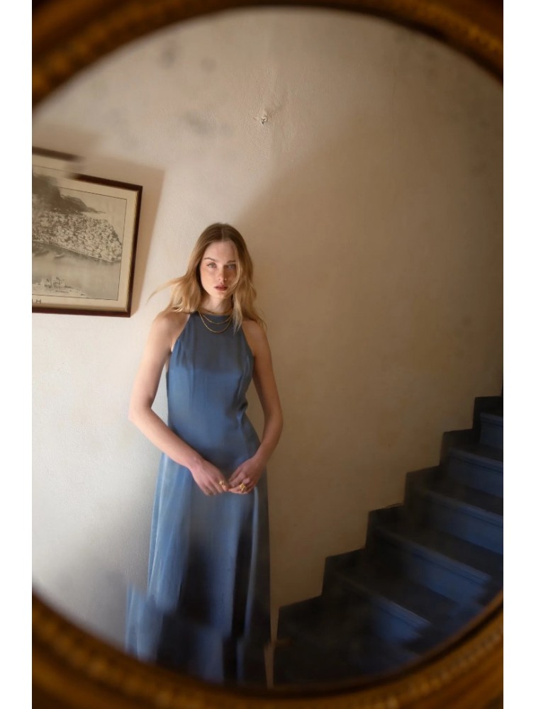 NIDODILEDA Stance Dress Satin Denim Blue