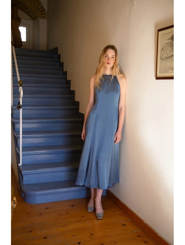 NIDODILEDA Stance Dress Satin Denim Blue