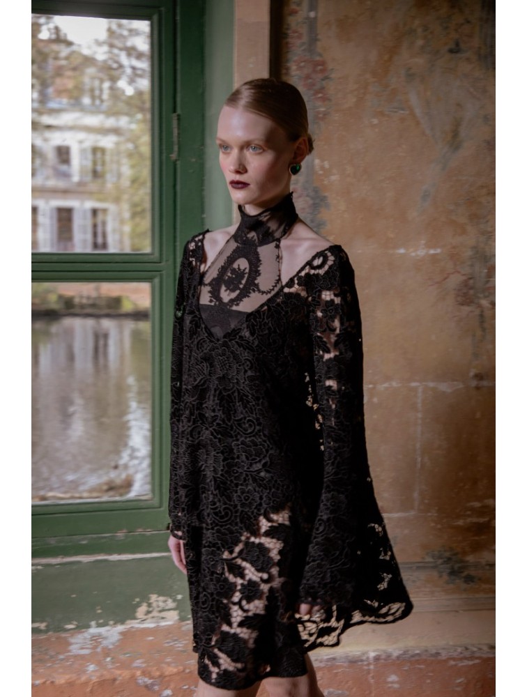 NIDODILEDA Sum Dress Black Velvet Chrochet Μαύρο Βελούδινο Φόρεμα Κροσέ