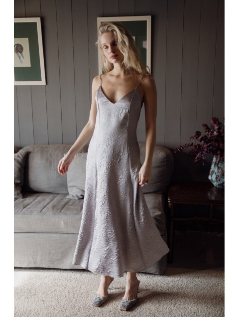 NIDODILEDA Cerylo Dress Light Grey Ανοιχτό Γκρι Σατέν Φόρεμα