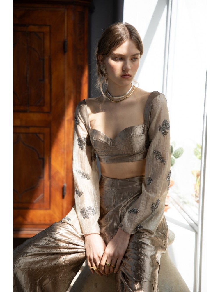 NIDODILEDA Madoc Bustier Silvery Olive Ασημί Λαδί Μπούστο