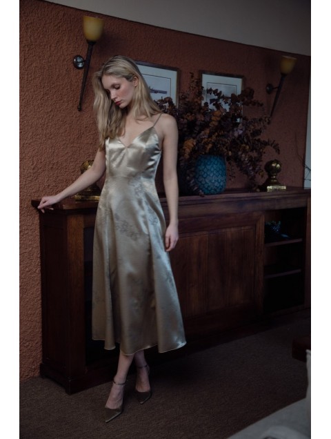 NIDODILEDA Cerylo Dress Olive Green Ανοιχτό Λαδί Σατέν Φόρεμα