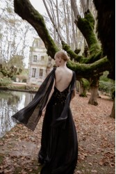 NIDODILEDA Omnia Dress Black Velvet Lace Μαύρο Βελούδινο Φόρεμα με Δαντέλα