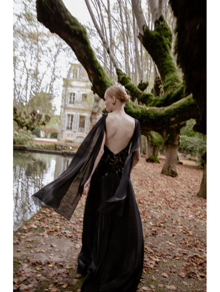 NIDODILEDA Omnia Dress Black Velvet Lace Μαύρο Βελούδινο Φόρεμα με Δαντέλα