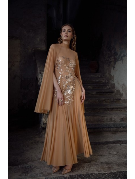 NIDODILEDA Temple Dress Tan Rose Gold Ροζ Χρυσό Φόρεμα