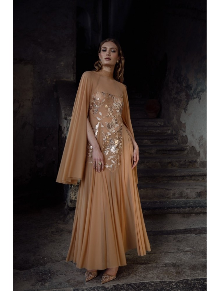 NIDODILEDA Temple Dress Tan Rose Gold Ροζ Χρυσό Φόρεμα