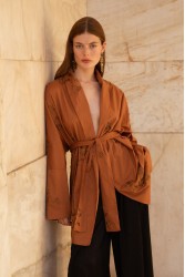 NIDODILEDA Eugene Kimono dress Καφέ κιμονό φόρεμα