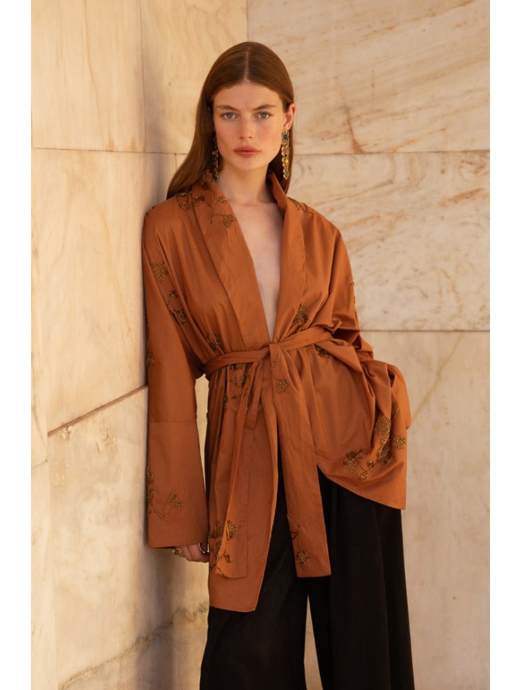 NIDODILEDA Eugene Kimono dress Καφέ κιμονό φόρεμα