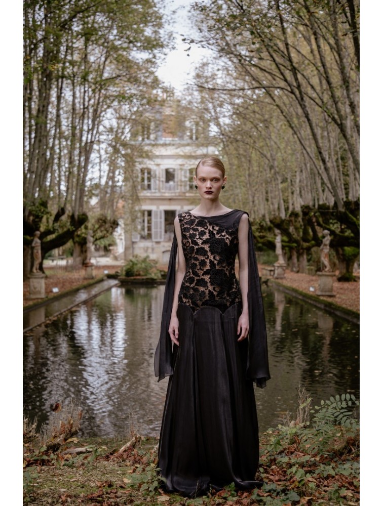 NIDODILEDA Omnia Dress Black Velvet Lace Μαύρο Βελούδινο Φόρεμα με Δαντέλα