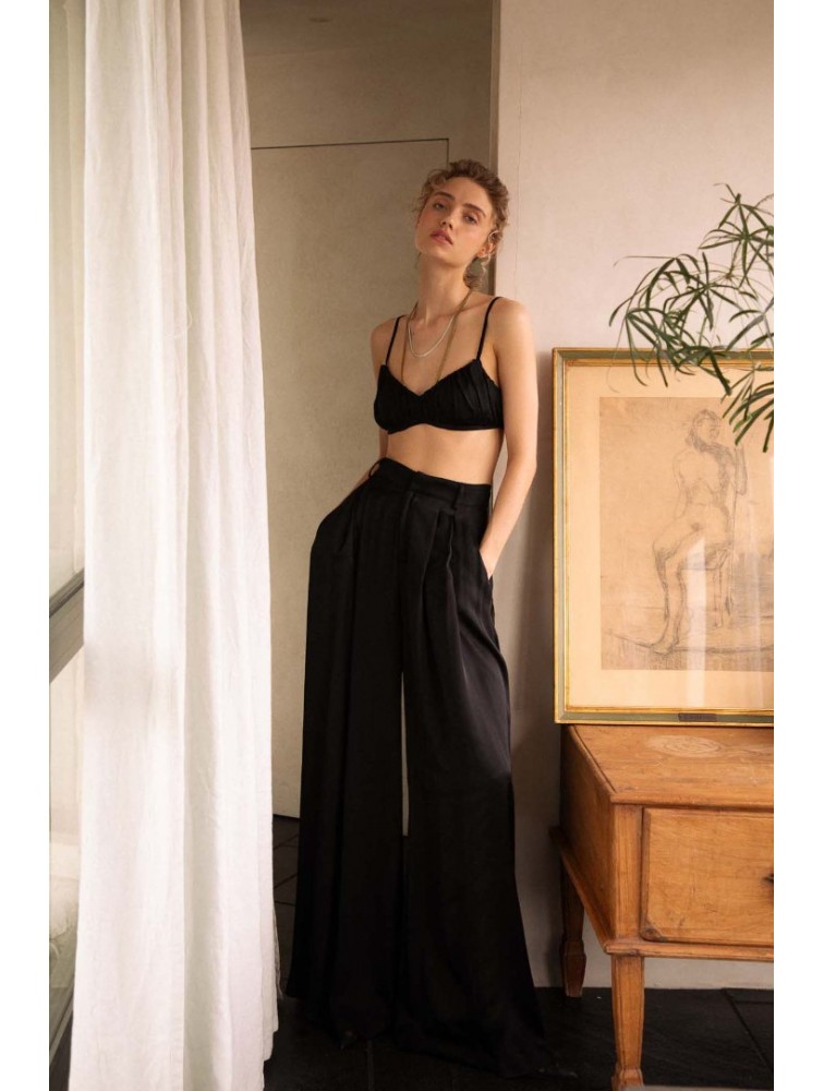 NIDODILEDA Amos pants Μαύρη σατέν παντελόνα