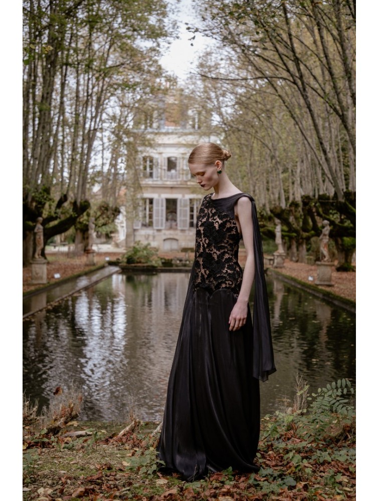 NIDODILEDA Omnia Dress Black Velvet Lace Μαύρο Βελούδινο Φόρεμα με Δαντέλα