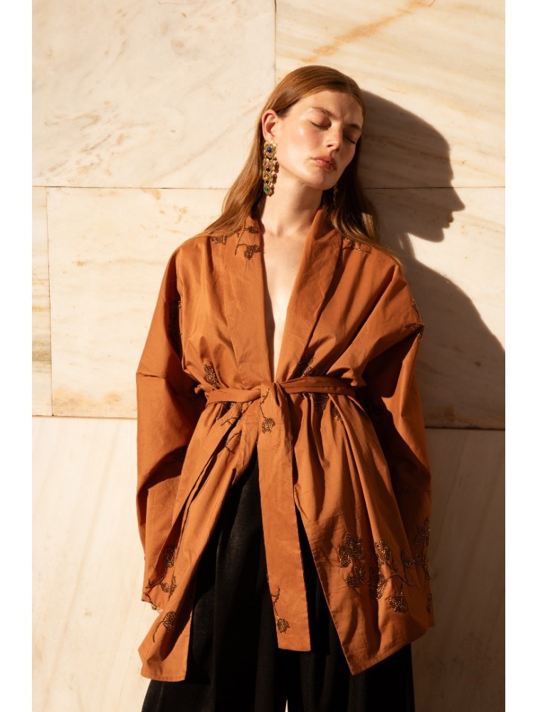 NIDODILEDA Eugene Kimono dress Καφέ κιμονό φόρεμα