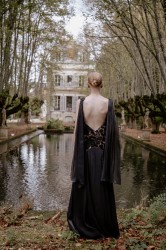 NIDODILEDA Omnia Dress Black Velvet Lace Μαύρο Βελούδινο Φόρεμα με Δαντέλα
