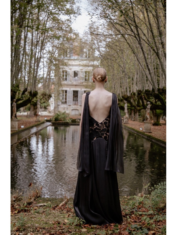 NIDODILEDA Omnia Dress Black Velvet Lace Μαύρο Βελούδινο Φόρεμα με Δαντέλα