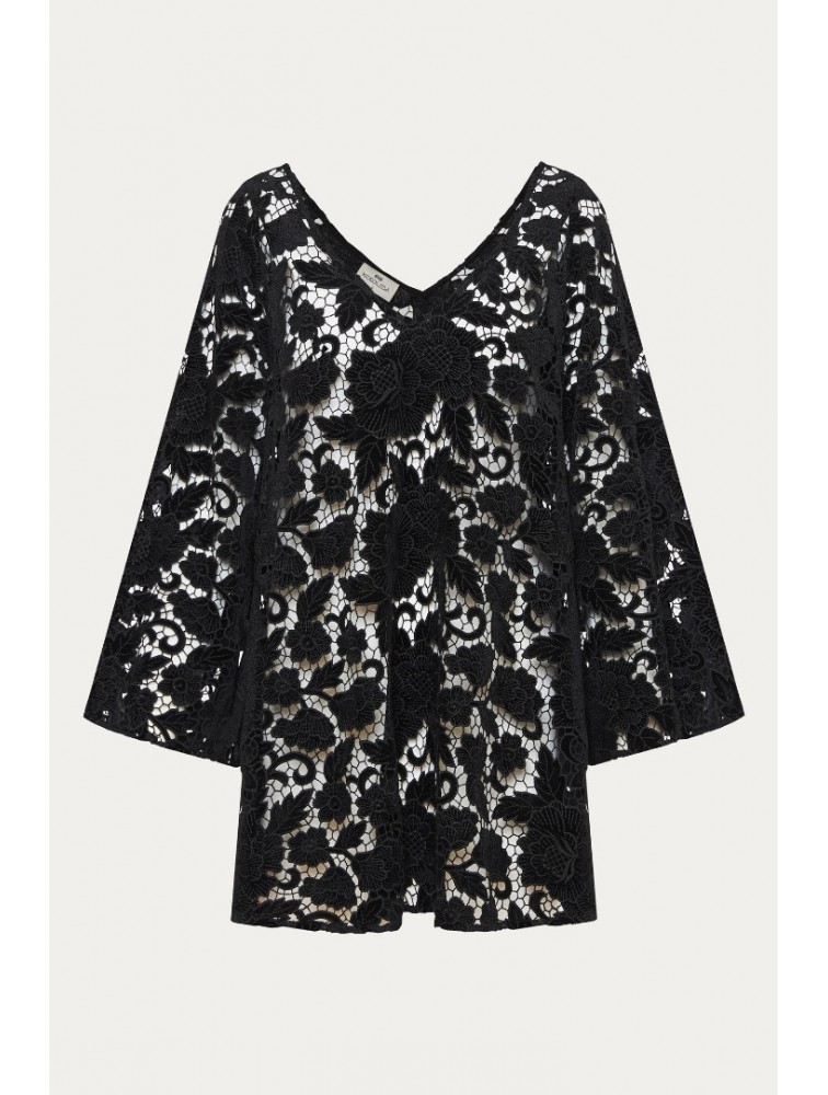 NIDODILEDA Sum Dress Black Velvet Chrochet Μαύρο Βελούδινο Φόρεμα Κροσέ