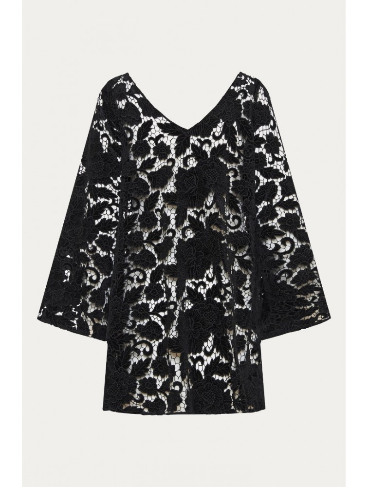 NIDODILEDA Sum Dress Black Velvet Chrochet Μαύρο Βελούδινο Φόρεμα Κροσέ