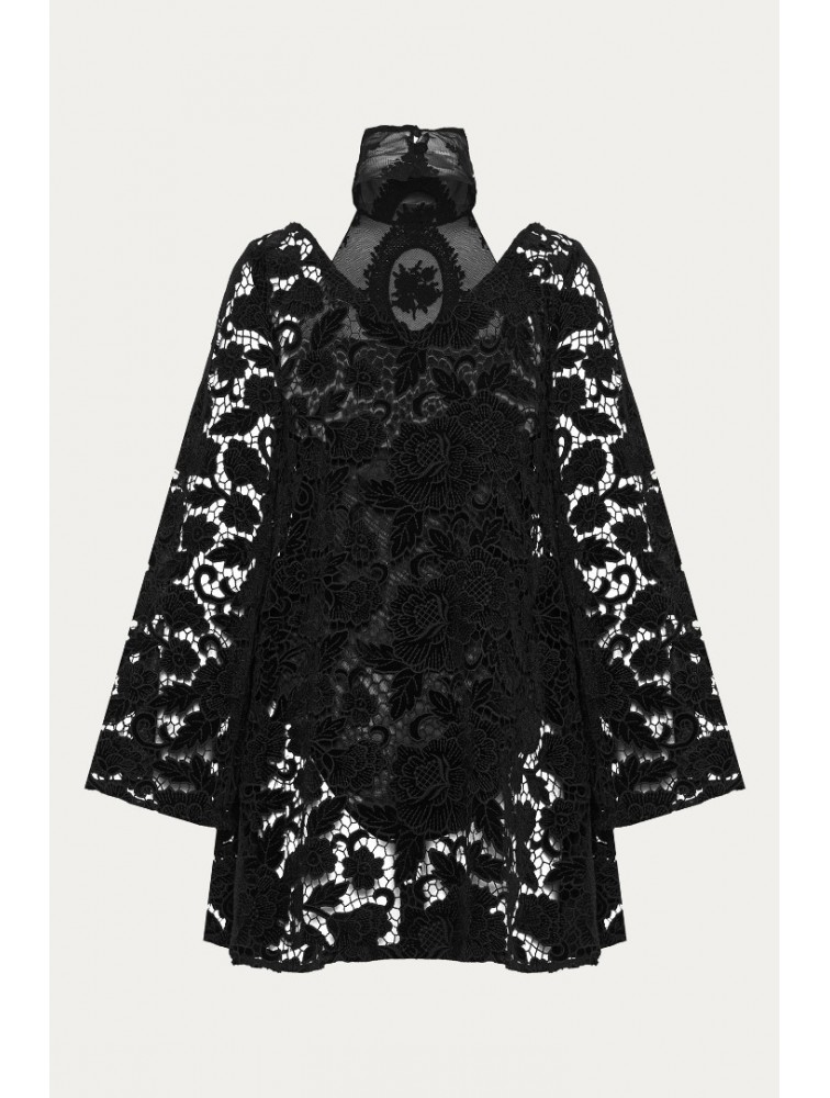 NIDODILEDA Sum Dress Black Velvet Chrochet Μαύρο Βελούδινο Φόρεμα Κροσέ