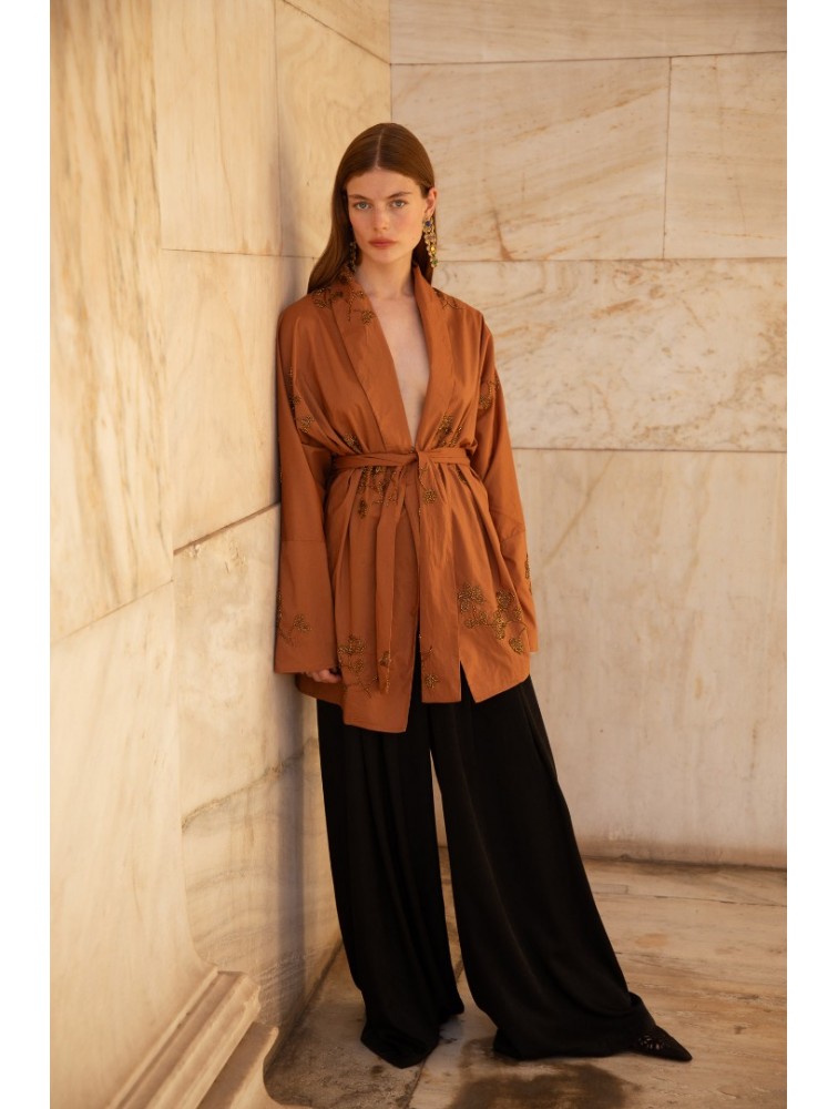 NIDODILEDA Eugene Kimono dress Καφέ κιμονό φόρεμα