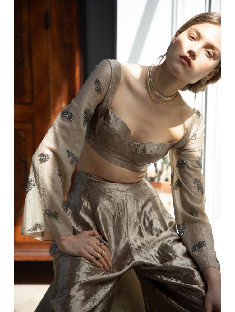 NIDODILEDA Madoc Bustier Silvery Olive Ασημί Λαδί Μπούστο