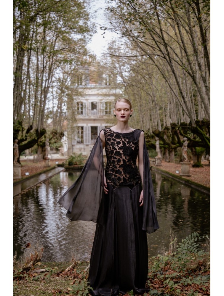 NIDODILEDA Omnia Dress Black Velvet Lace Μαύρο Βελούδινο Φόρεμα με Δαντέλα