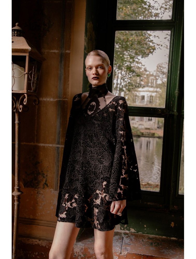 NIDODILEDA Sum Dress Black Velvet Chrochet Μαύρο Βελούδινο Φόρεμα Κροσέ