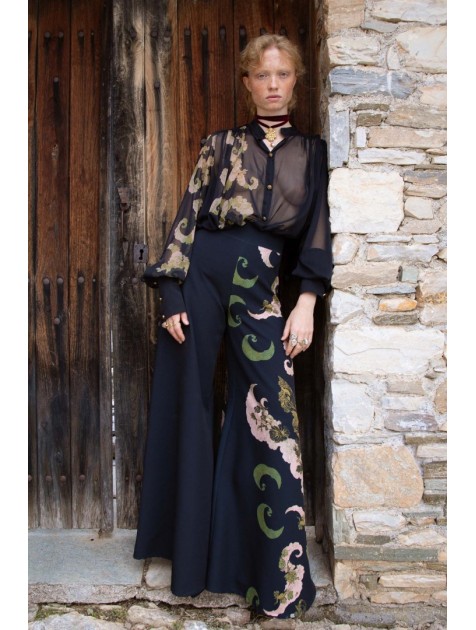 NIDODILEDA Flowermoon Pants Μαύρη παντελόνα