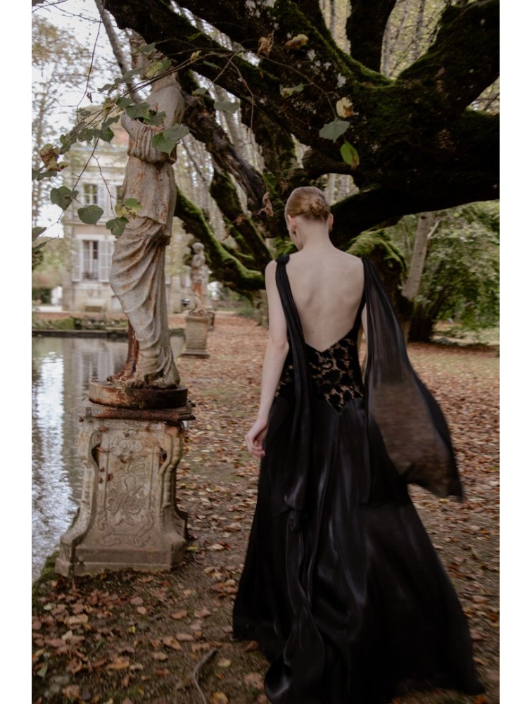 NIDODILEDA Omnia Dress Black Velvet Lace Μαύρο Βελούδινο Φόρεμα με Δαντέλα