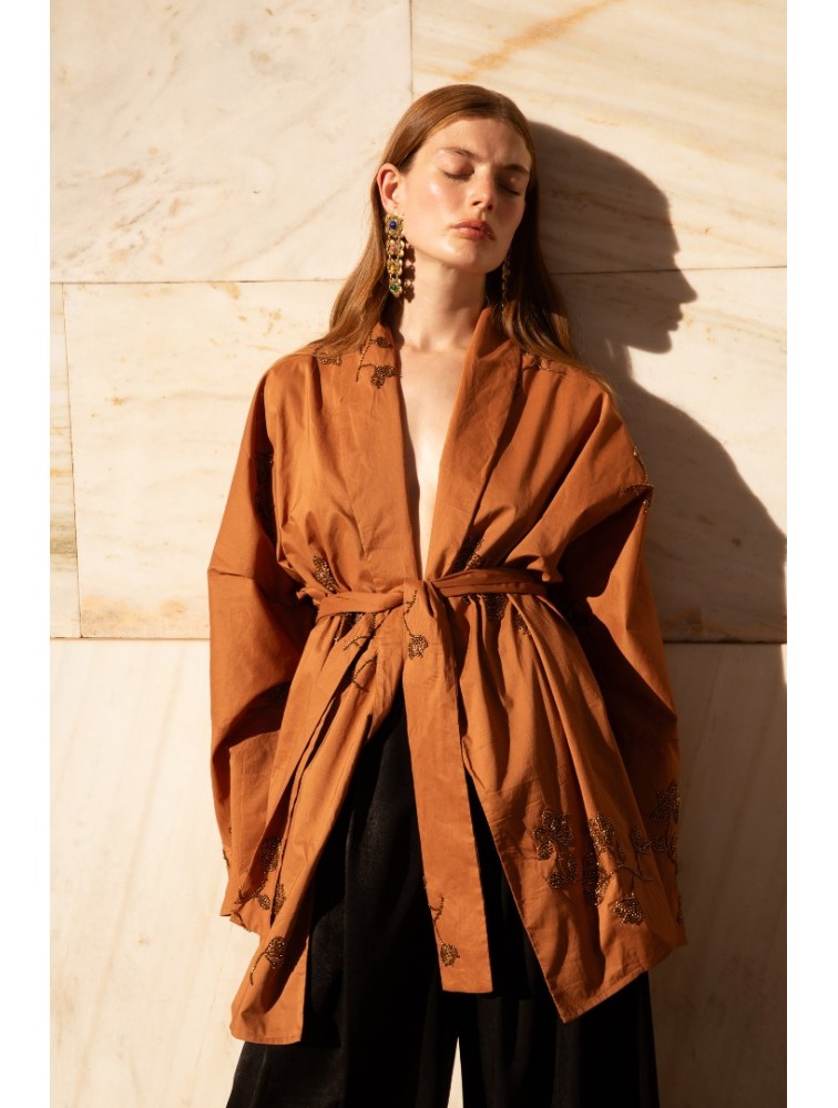NIDODILEDA Eugene Kimono dress Καφέ κιμονό φόρεμα