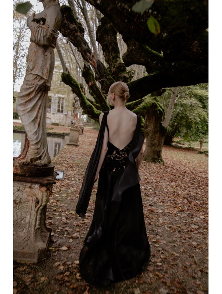 NIDODILEDA Omnia Dress Black Velvet Lace Μαύρο Βελούδινο Φόρεμα με Δαντέλα