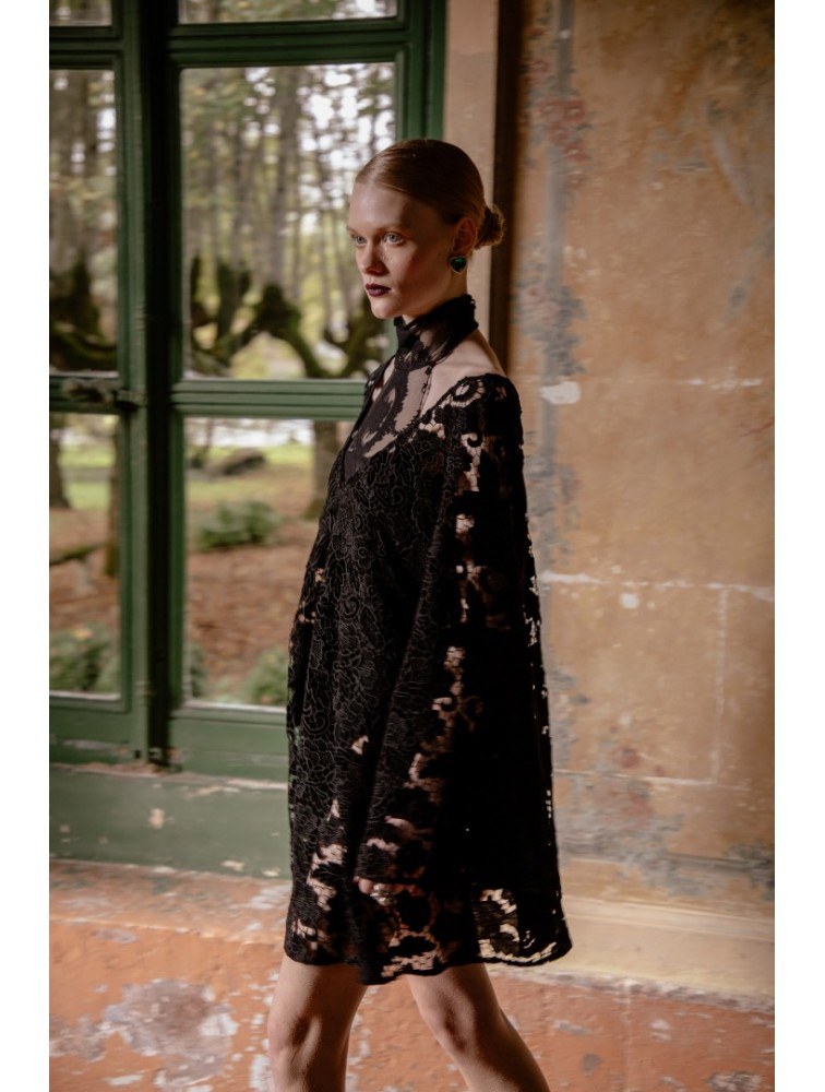 NIDODILEDA Sum Dress Black Velvet Chrochet Μαύρο Βελούδινο Φόρεμα Κροσέ