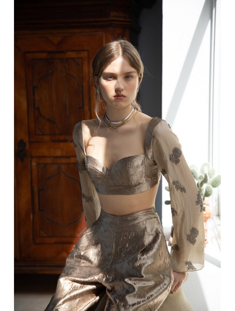 NIDODILEDA Madoc Bustier Silvery Olive Ασημί Λαδί Μπούστο
