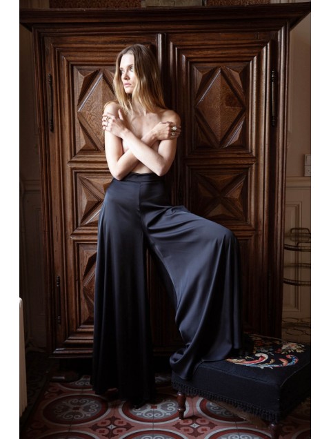 NIDODILEDA Adaline Pants Μαύρη Σατέν Παντελόνα