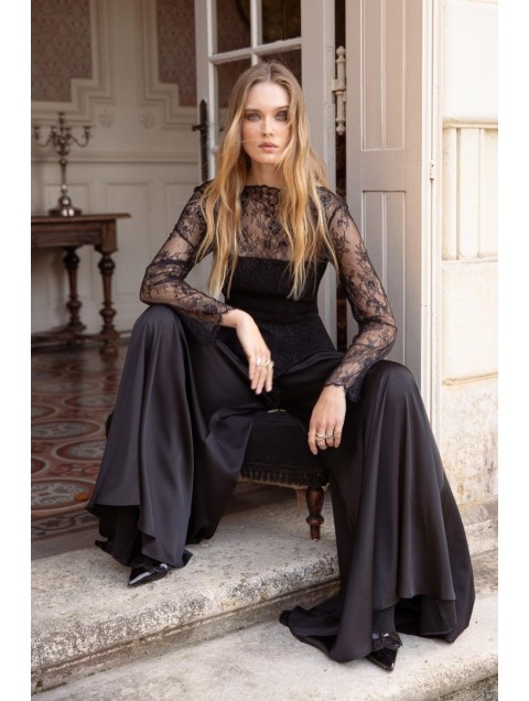 NIDODILEDA Adaline Pants Μαύρη Σατέν Παντελόνα