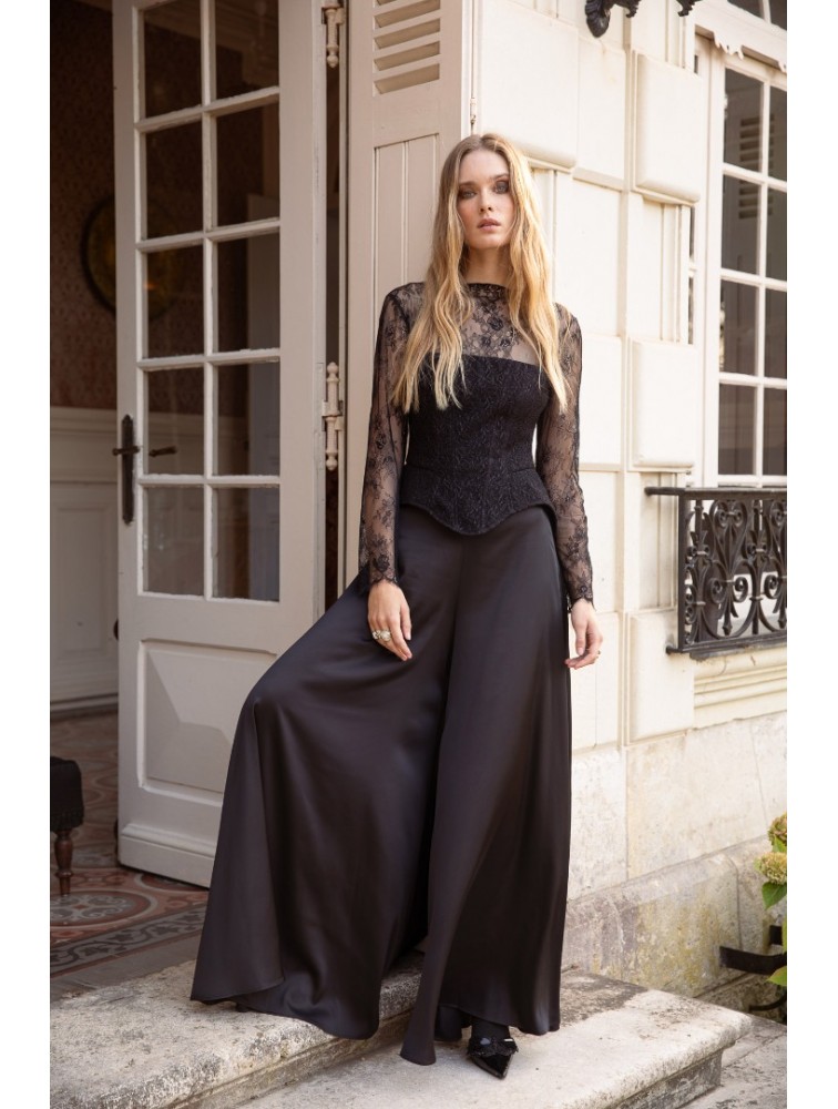 NIDODILEDA Adaline Pants Μαύρη Σατέν Παντελόνα