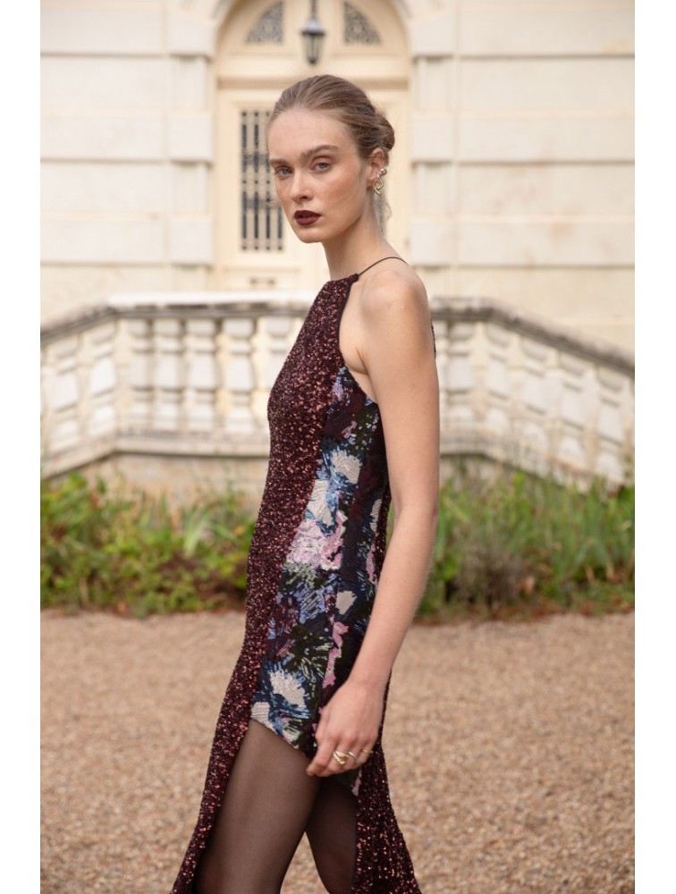 NIDODILEDA Allison Dress Μπορντώ Παγέτα Φόρεμα
