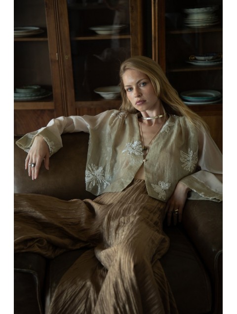 NIDODILEDA Ameline Cardi Top Embroidered Cropped Μπεζ Τοπ