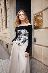 NIDODILEDA Dale Corset Πλεκτός Ασπρόμαυρος Ζακάρ Κορσές