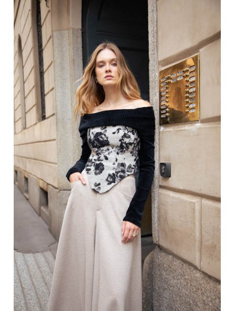 NIDODILEDA Dale Corset Πλεκτός Ασπρόμαυρος Ζακάρ Κορσές